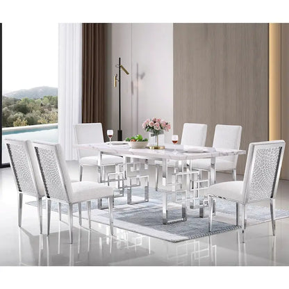 78 inch Faux Marble Dining Table with Geometric Metal Base