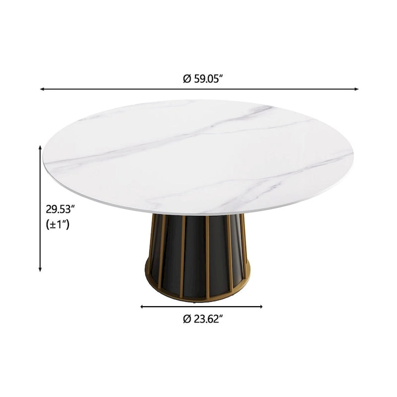59 White Round Dining Table with Lazy Susan, Sintered Stone Tabletop - N/A