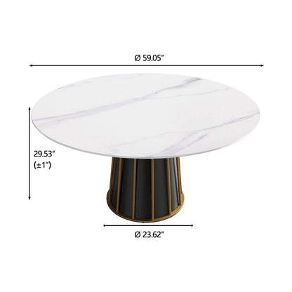 59 White Round Dining Table with Lazy Susan, Sintered Stone Tabletop - N/A