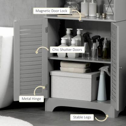 Freestanding Bathroom Linen Cabinet with 2 Cabinets and Countertop, Bathroom Floor Cabinet