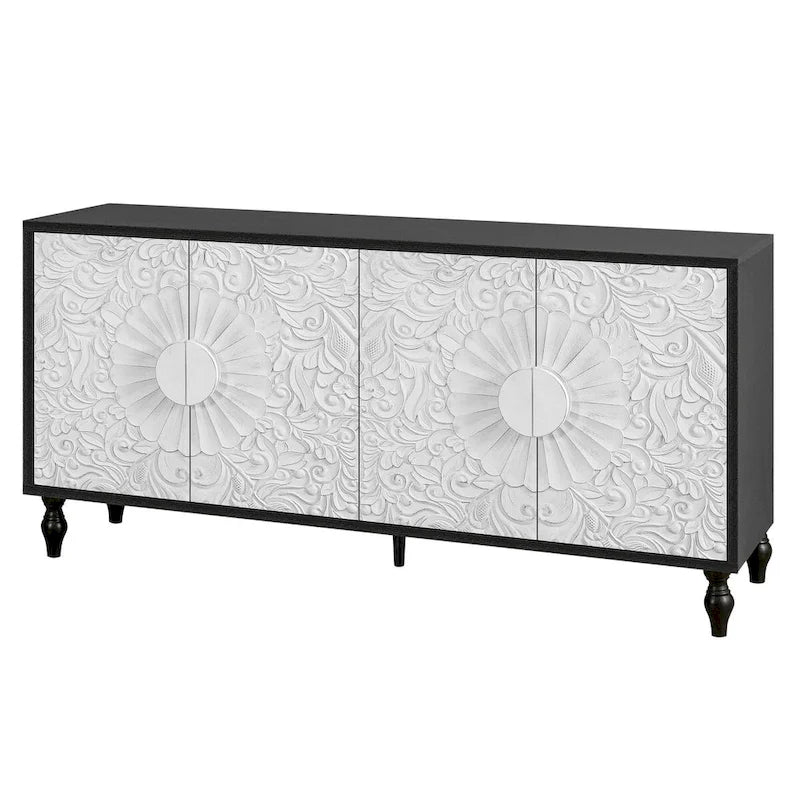 Carved Symmetrical Design Door Sideboard