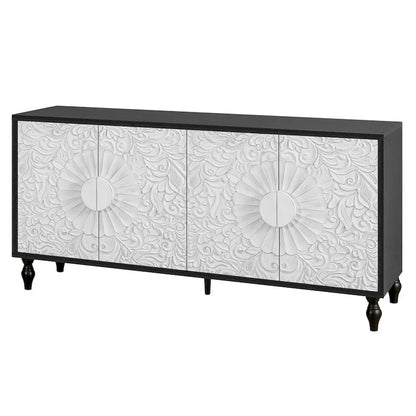 Carved Symmetrical Design Door Sideboard