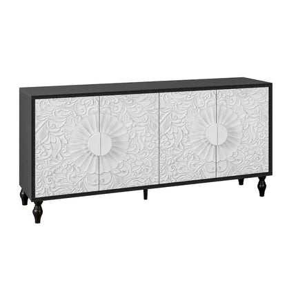 Carved Symmetrical Design Door Sideboard
