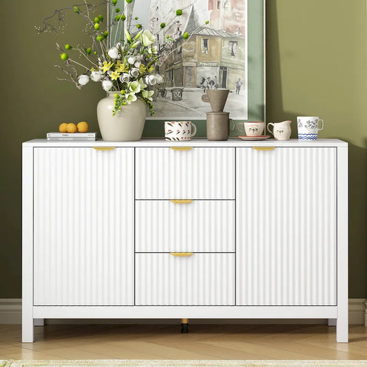 Modern Wave-Design Entryway Cabinet with 3 Adjustable Shelves 2Doors Storage Console Table with3 Drawers