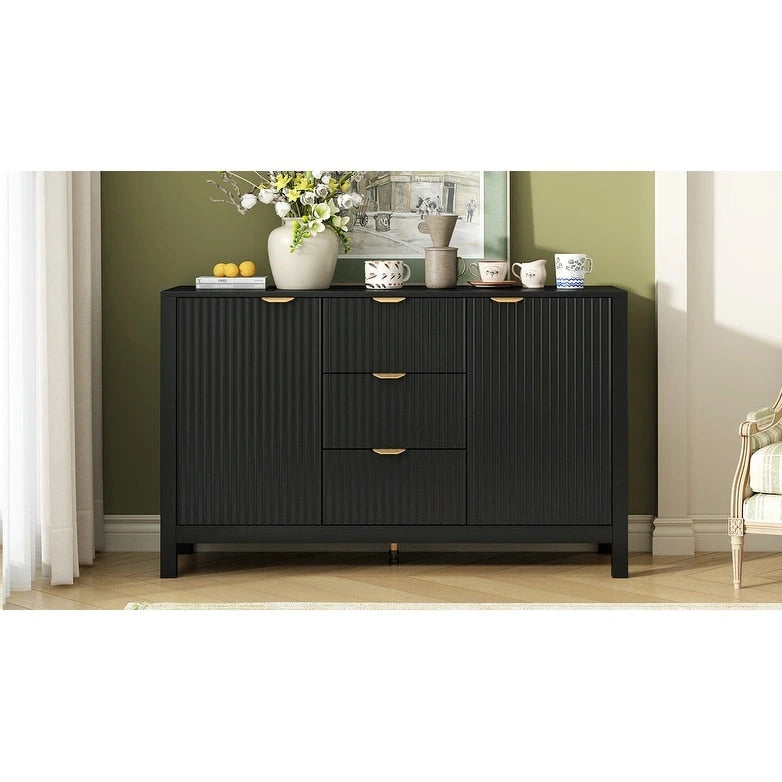 Modern Wave-Design Entryway Cabinet with 3 Adjustable Shelves 2Doors Storage Console Table with3 Drawers
