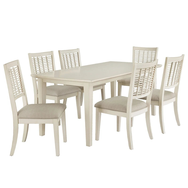 Trani White Finish Table with Wicker Dining Chair Set by iNSPIRE Q Classic