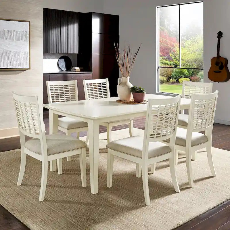 Trani White Finish Table with Wicker Dining Chair Set by iNSPIRE Q Classic