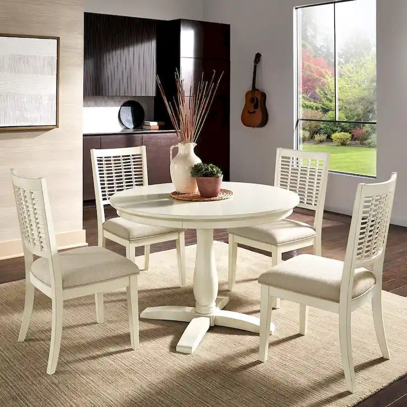 Trani White Finish Table with Wicker Dining Chair Set by iNSPIRE Q Classic
