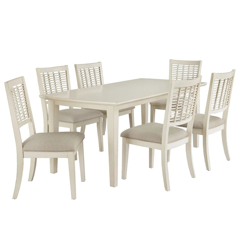 Trani White Finish Table with Wicker Dining Chair Set by iNSPIRE Q Classic