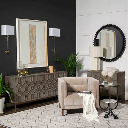 Genevieve II Gray Fir Veneer w/Gold Metal Frame Base 9 Drawer Sideboard