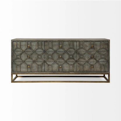 Genevieve II Gray Fir Veneer w/Gold Metal Frame Base 9 Drawer Sideboard