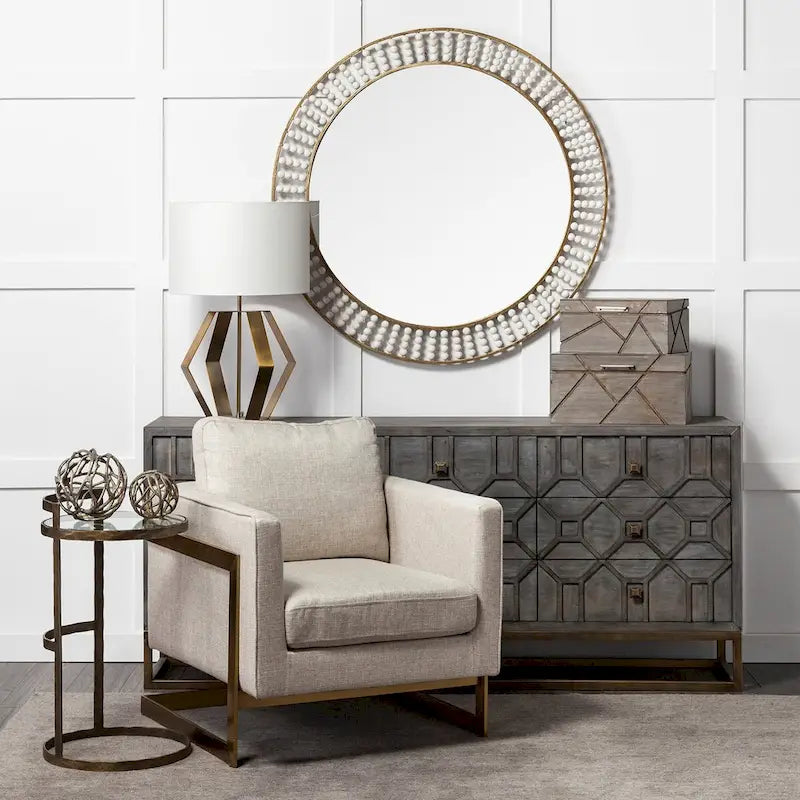 Genevieve II Gray Fir Veneer w/Gold Metal Frame Base 9 Drawer Sideboard