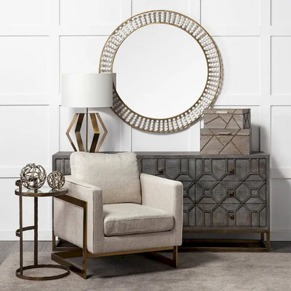 Genevieve II Gray Fir Veneer w/Gold Metal Frame Base 9 Drawer Sideboard