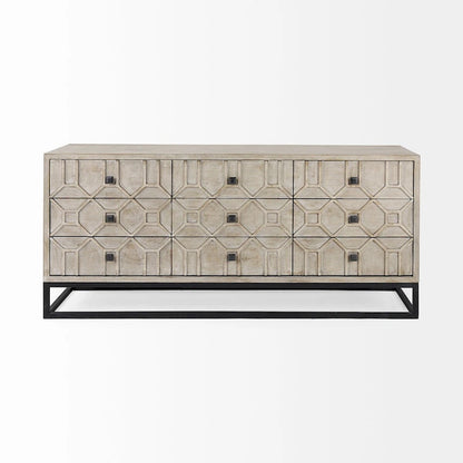 Genevieve II Gray Fir Veneer w/Gold Metal Frame Base 9 Drawer Sideboard