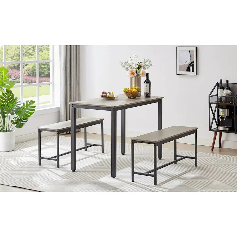 Dining Table Set, Bar Table with 2 Dining Benches, Kitchen Table Counter with Chairs, Industrial for Breakfast Table