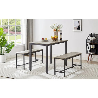 Dining Table Set, Bar Table with 2 Dining Benches, Kitchen Table Counter with Chairs, Industrial for Breakfast Table
