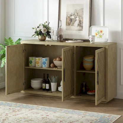3-Door Sideboard with Adjustable Shelves and Black Handles