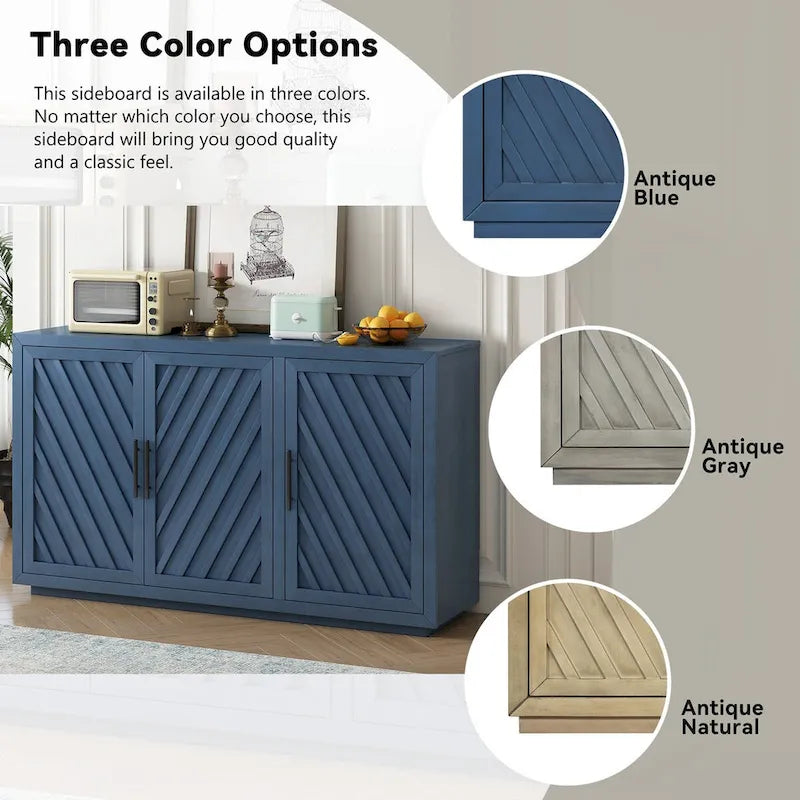 3-Door Sideboard with Adjustable Shelves and Black Handles