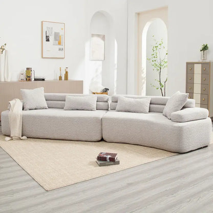 Modern Boucle 4-Seater Upholstered Sectional Sofa with 4 Pillows