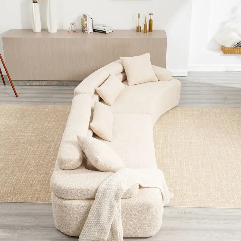 Modern Boucle 4-Seater Upholstered Sectional Sofa with 4 Pillows
