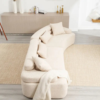 Modern Boucle 4-Seater Upholstered Sectional Sofa with 4 Pillows