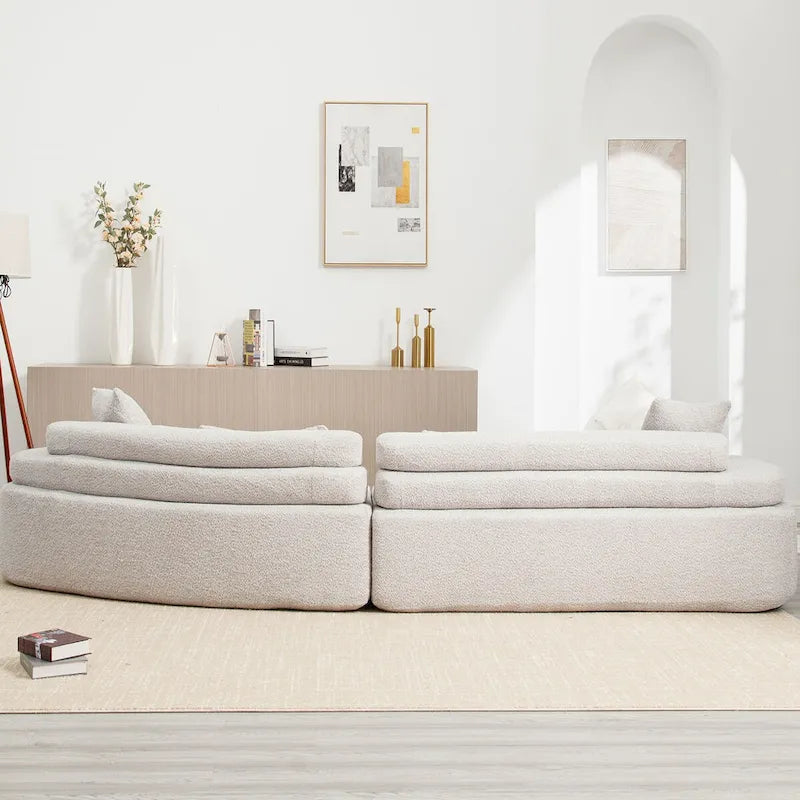 Modern Boucle 4-Seater Upholstered Sectional Sofa with 4 Pillows
