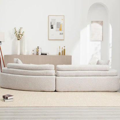 Modern Boucle 4-Seater Upholstered Sectional Sofa with 4 Pillows