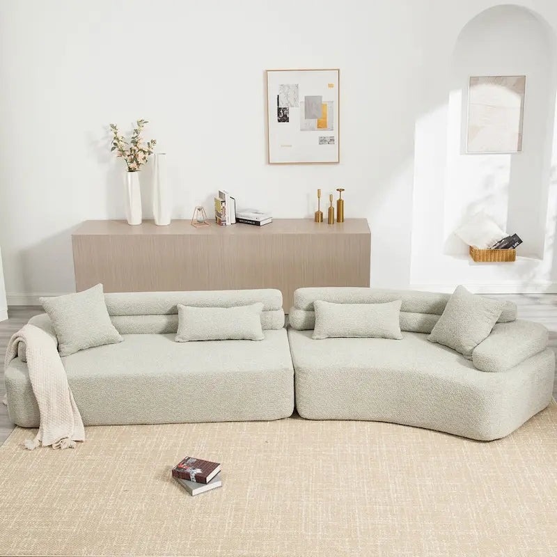 Modern Boucle 4-Seater Upholstered Sectional Sofa with 4 Pillows