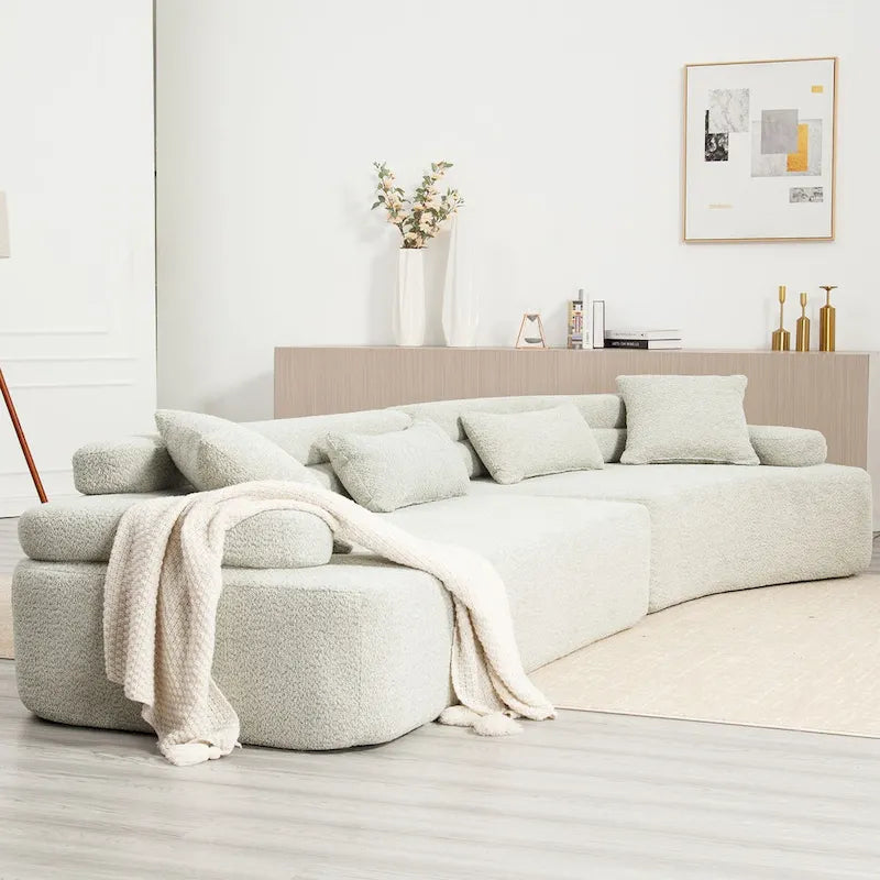 Modern Boucle 4-Seater Upholstered Sectional Sofa with 4 Pillows