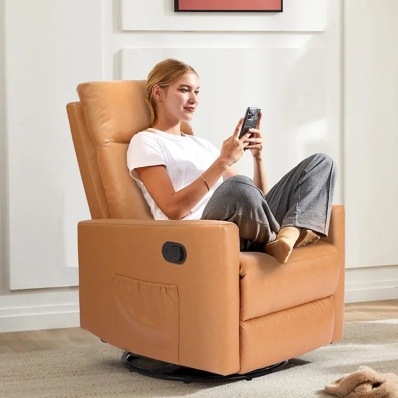 Manual Recliner Chair Winback Single Sofa, 8 Different Massage Modes, Brown