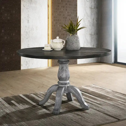 5-Piece Dining Set, Round Pedestal Table with 4 Chairs, Weathered White and Gray
