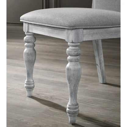 5-Piece Dining Set, Round Pedestal Table with 4 Chairs, Weathered White and Gray