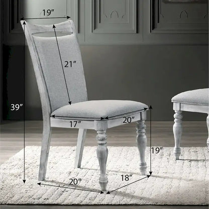 5-Piece Dining Set, Round Pedestal Table with 4 Chairs, Weathered White and Gray
